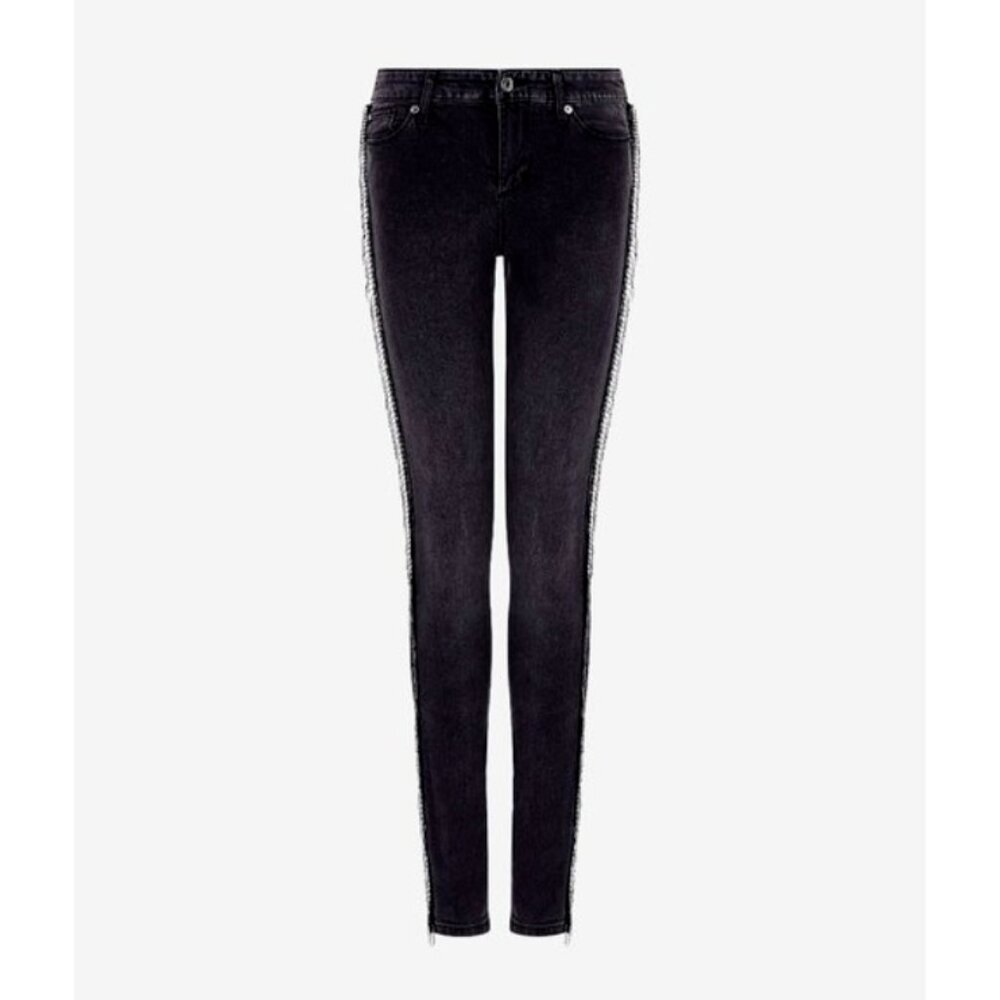 NWOT Armani Exchange J69 Super Skinny Lift Up Dark Gray Beaded Fringe Jeans 26